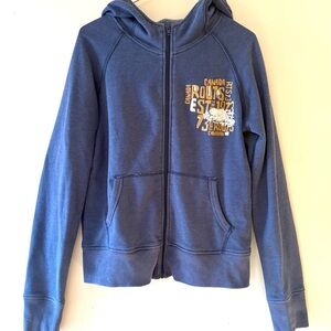 Women’s Roots Original Blue Zip-Up Hoodie with Graphic beaver, Sz L, fits like M